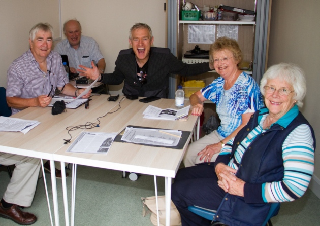 Jeremy Vine with Sid Vale Talking Newspapers chairman Haydn Thomas, left and members of the team. Ref shs 31 19TI 9476. Picture: Terry Ife